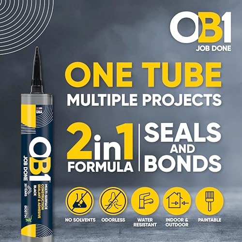 OB1 Universal Caulk Sealant & Adhesive Black 10.1oz | Professional Grade Premium All-in-One Advanced Hybrid 2-in1 | Water Resistant Internal & External | Shrink Crack UV & Fade Resistant | 1 Cartridge