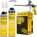 Stanley F902P Window & Door Pro Gun Sealant (12x24 Oz.) – Low Expansion Polyurethane Spray Foam Insulation for Window & Door, High-Yield Waterproof Gap Filler | Includes Gun & Cleaner | 24 Oz. 12 Pack