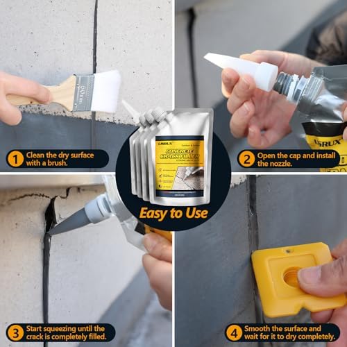 Concrete Crack Filler,5 LB High Elasticity Cement Crack Filler,Self-Leveling Quick-Drying & Waterproof Concrete Caulk,Concrete Repair for Driveway,Walkway,Patio,Joint,Indoor and Outdoor,Grey (80oz)