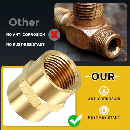 METALLIXITY 12PCS 1/4" FeMale NPT x 1/4" FeMale NPT Thread Brass Coupling | Brass Pipe Fittings, Coupler Hex Head Adapter with Sealing Tape for Water Line, Tub Spout/Shower Head
