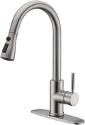 WEWE High-Arc Pull-Down Kitchen Faucet, Brushed Nickel, 3-Mode Sprayer