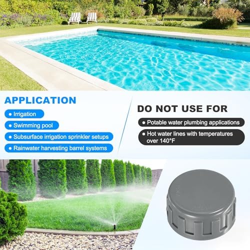 M METERXITY 8-Pack PVC Pipe End Cap Plug Adapter 1 inch, Gray | Female Thread Water End Cap Connector, with Sealing Tape, for Yard, Watering Irrigation Systems