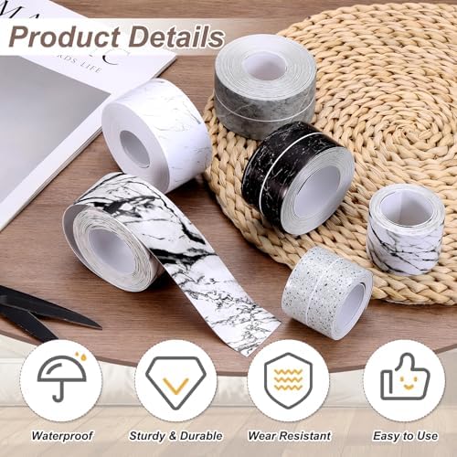uxcell Caulk Tape Waterproof, 1.42 Inch x 16.4 ft Self-Adhesive Sealant Sealing Strip Caulking Sealant Tape PVC with Tool for Kitchen Sink Toilet Bathroom Bathtub Floor, Gray White