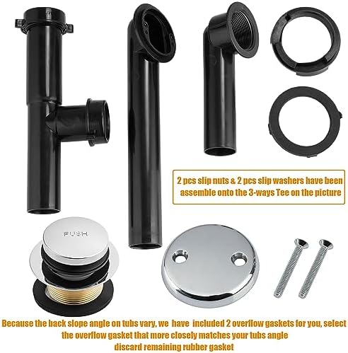 Artiwell 1-1/2" Black Tubular Bath Drain Kit with Tip-Toe Bath Drain Stopper, Touch-Toe Tub Drain, Tip Toe Bathtub Drain Waste and Overflow with Plug and Bathtub Overflow Drain Cover, Chrome Plated