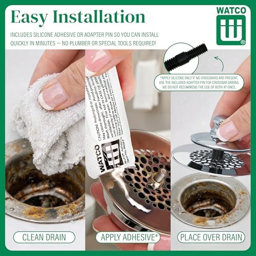Watco Universal NuFit Push Pull Stopper, Silicone, 3/8 in. to 5/16 in. Combo Pin, Friction Pin, Grid, Universal Bath Tub Drain Stoppers, Easy Install, Hair Catcher, Replacement Tub Drain, Chrome