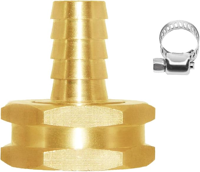 Joywayus 1/2" Barb x 3/4" GHT Female Hex Brass Garden Hose Repair Connector | Swivel, Water Pipe Connector, Copper Fitting, Stainless Clamp, House/Boat/Lawn/Power Wash/Irrigation