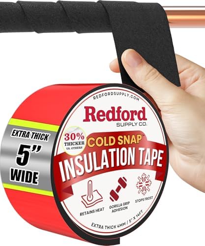 Redford Supply Co. 5 inch x 14 ft, Pipe Insulation, Outdoor Pipe Insulation Wrap for Winter Freeze Protection, Water Line Freeze Protection Foam, Insulated Wrap for Copper Pipes, PVC, AC Line