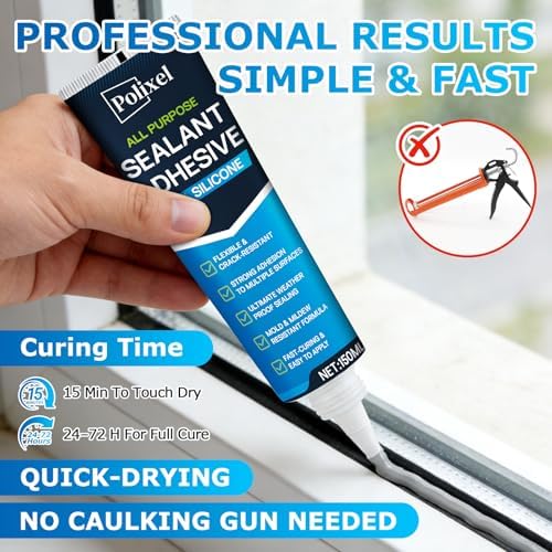 Gray RTV Silicone Sealant Adhesive – 100% Waterproof Caulk for Bathroom, Kitchen, Automotive, Windows & Plumbing Shrink & Crack Proof, Flexible, Strong Adhesion – 5oz / 150g