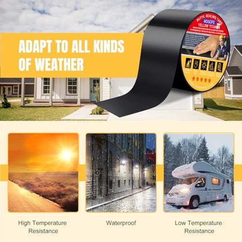 Yellow Titan RV Roof Sealant Tape Black 4 in x 50 ft Waterproof Tape | Camper Roof Sealant Tape,RV Roof Patch,RV Roof Repair Tape,Butyl Tape,40mil/1.0mm,Temp:-40°F–212°F,DualSeal Ultra-Bond Tech