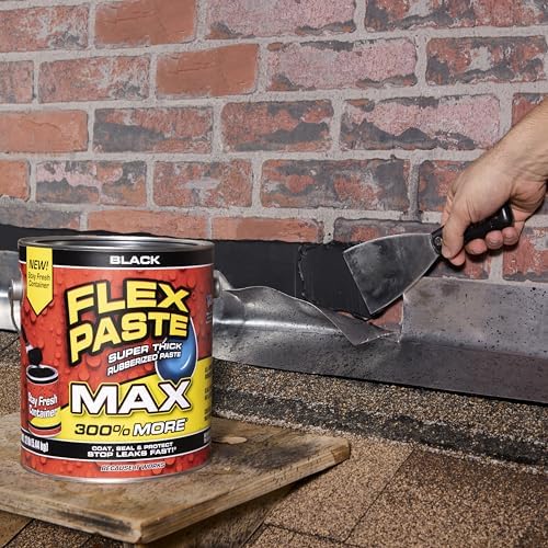Flex Paste, Waterproof Paintable Putty, Spackle Sealant, Fill Gaps Cracks Holes - Block Out Water and Air - UV Resistant - Walls, Drywall, EPDM, Concrete, Roof, RV Repairs, Black, MAX