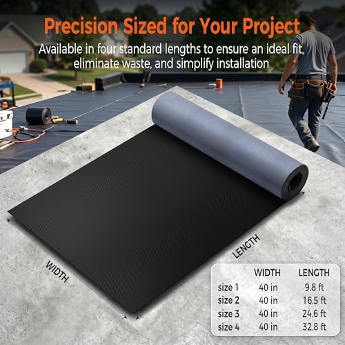 50mil EPDM Waterproofing Membrane for Roof Underlayment 32.8ft X 40in - Self-Adhesive Rubber Roofing Materials Heavy Duty Peel and Seal Roofing Roll for Patio, Rv, Metal Roof (Textured Surface)