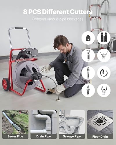 VEVOR Drain Cleaner Machine 75 FT x 1/2 Inch Auto Feed Sewer Snake Auger