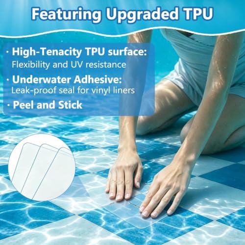 10pcs Self-Adhesive Underwater Vinyl Pool Patch Kit - 4in x 7.8in Clear TPU Pool Liner Repair Patch Kit for In-Ground or Above Ground Pools Inflatable Swimming Pool