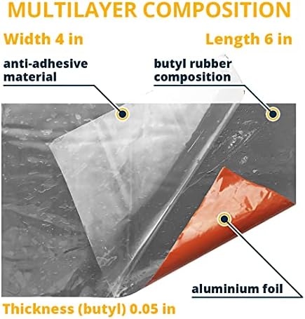 Alenor Brown Butyl All Weather Repair Patch 4"x6" Waterproof Sealing Patch Roof Leak Indoor Outdoor PVC Pipe Repair HVAC Vent Air Conditioner Window Seal Unit Rain Gutters Flashing Auto & Boats RV