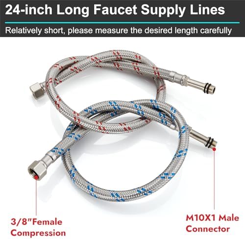 Midanya 24 Inch Sink Hose,3/8” Female x M10 Male Faucet Supply Lines,2 Pcs