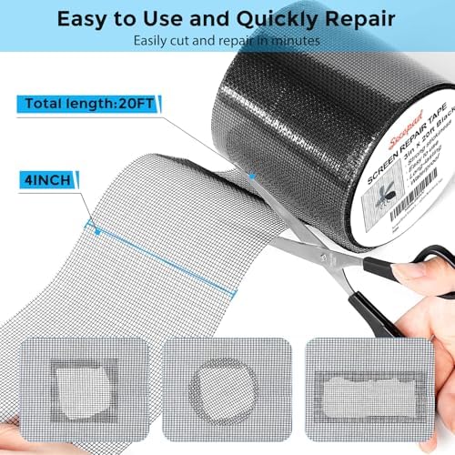 Secopad 3" x 240" (20FT) Screen Repair Tape, Screen Repair Kit, Black