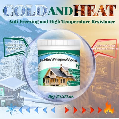 QUKLOGEN 1Kg/35.3Fl.oz Invisible Waterproof Agent Indoor&Outdoor Waterproof Coating Set Transparent Liquid Sealant with Wooden Brush Resistant Work Gloves Putty Shovel Cut