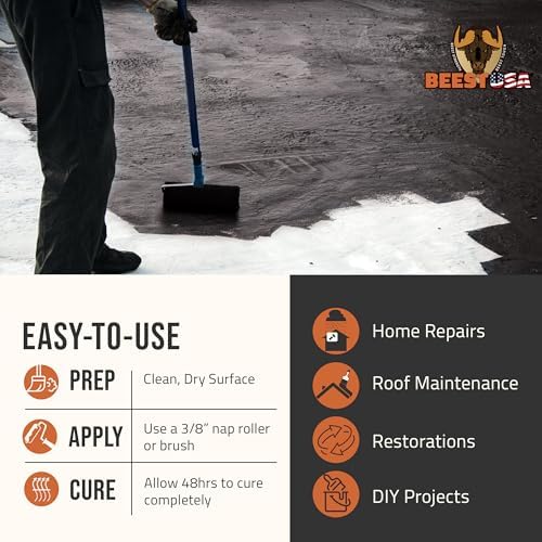 BEEST Liquid Rubber Waterproof Sealant Black, 32 Oz Covers up to 6-10 Sq ft| Roof Sealant Waterproof Coating for Indoor & Outdoor Leak Repair| Easy to Apply Waterproofing Foundation Sealer