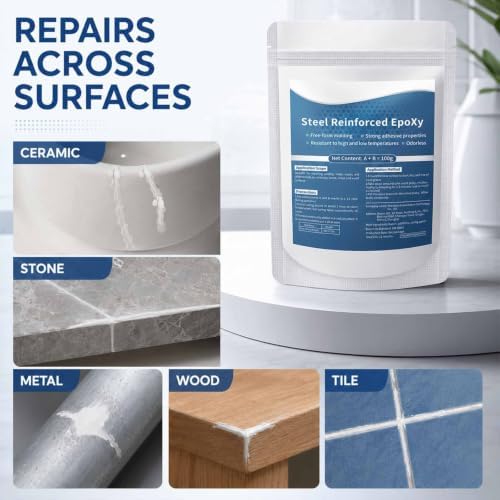 Strong Clay Iron Adhesive, Steel Reinforced Epoxy Putty, AB Two-Part, Waterproof, Heat Resistant, Fast Repair Filler for Metal Wood Ceramic Concrete Tile Plastic PVC Cracks Holes (3.5oz)