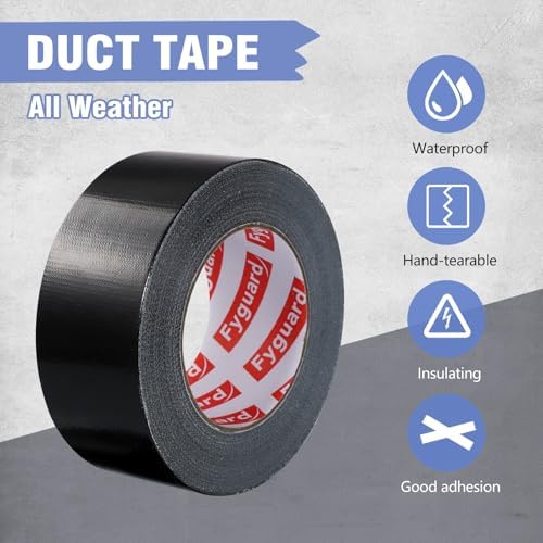 3Pack Black Duct Tape 2IN x 132Yd Total Heavy Duty Waterproof Tape | 8.27Mil All Weather Hand Tearable Duct Tape for Indoor Outdoor Emergency Repairs Duct Sealing Wire Bundling Fixation DIY