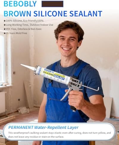 Silicone Caulk & Sealant Brown, 100% Waterproof Silicone Sealant, Shrink & Crack Proof, Silicone Caulking for Kitchen, Bathroom, RV, Interior & Exterior Use, 10.2 FL. OZ/300ML, 1 Pack