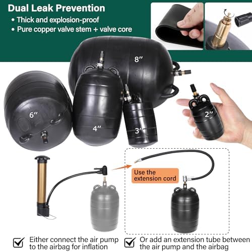 6 Inch Inflatable Pipe Plug Kit with Fast Air Pump & Extension Hose, Heavy Duty Rubber Sewer Test Ball with Safety Chain & Valve Tool for Drain Blocking & Leak Testing(Fits 5.8"-6.2" Pipes)