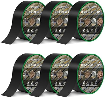Joist Tape for Decking,6 Rolls 2" X 50' Butyl Tape,Weatherproof Butyl Sealant Deck Tape Joist- Deck Flashing Tape for Wood Joists Decks Roof