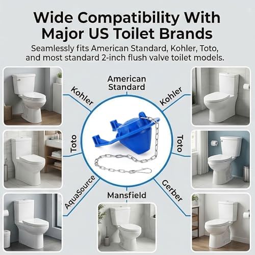 2 Inch Toilet Flapper Replacement Kit, Universal Toilet Tank Flapper with Stainless Steel Chain, Water Saving Rubber Stopper Compatible with Kohler, Toto, American Standard & Most Flush Valves