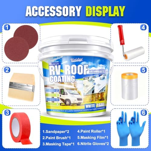 RV Roof Coating 1 Gallon – Self-Leveling RV Roof Sealant Waterproof for Camper, Motorhome & Trailer, Flexible Membrane for EPDM/TPO/Fiberglass/Aluminum Roofs, Solar Reflective White Finish