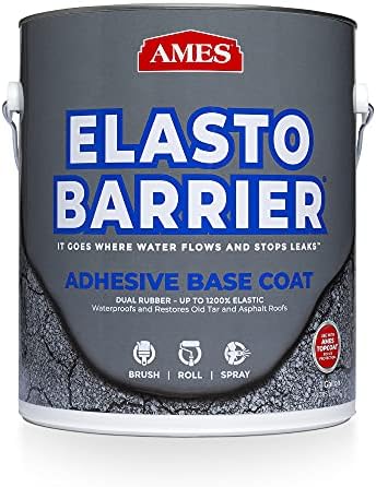 AMES SEB1 Elasto-Barrier Adhesive Base Coat-1 Gallon, Gray Primer Perfect for RV, Wood, Roofs and More-Expands and Contracts 1200% -Made in The USA, Grey Liquid Rubber