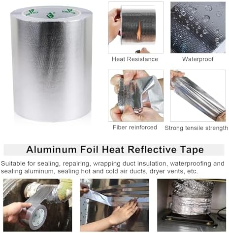 BOMEI PACK Adhesive Aluminum Foil Heat Shield Tape 1 Pack 6inch x 66ft,Barrier Fiberglass Thermal Insulation Reflective Material High Temp Protectionn