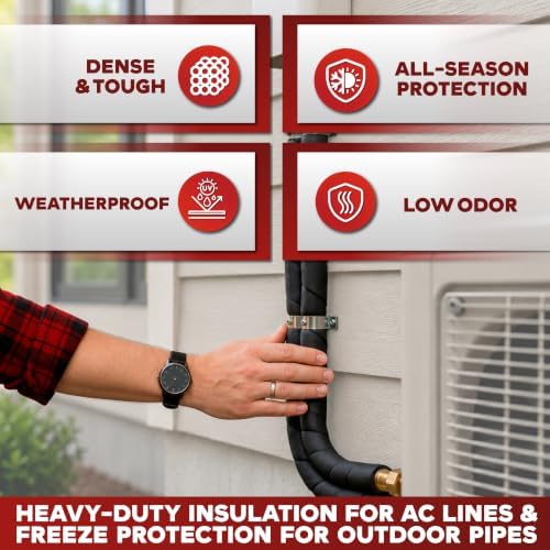 XFasten Foam Pipe Insulation Tape 4 Inch x 15 Feet Heavy-Duty AC Line Insulation Outdoor Pipe Wrap Tape AC Pipe Insulation Outdoor Pipe Insulation Wrap Tape HVAC Line Insulation Pipe Wrap Around Tape