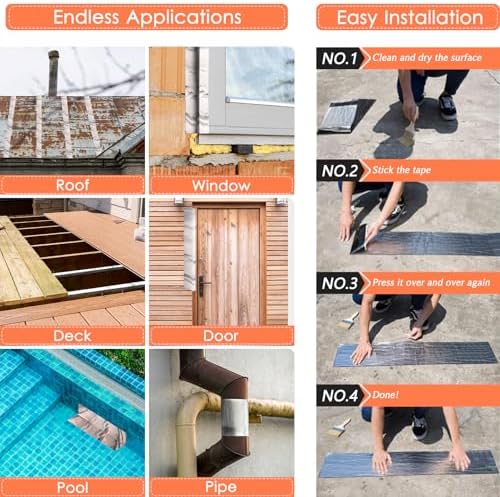 BXI Flashing Roll Tape Membrane, 2 inches X 32 Feet Thick Waterproof Patch Seal Tape, Self-Adhesive SBS Modified Rubberized Asphalt, Deck Seam Joist Leak Sealant for Roof Window Gutter Repair Outdoor