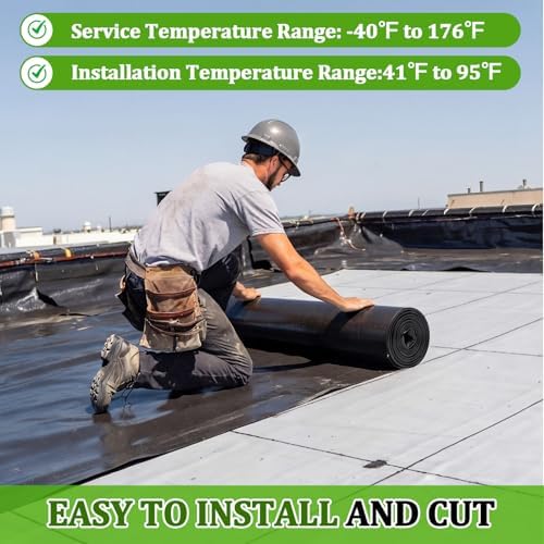 Pushglossy 1 Roll EPDM Rubber Roofing Membrane 50 Mil, 19.6" x 25 Ft, Black