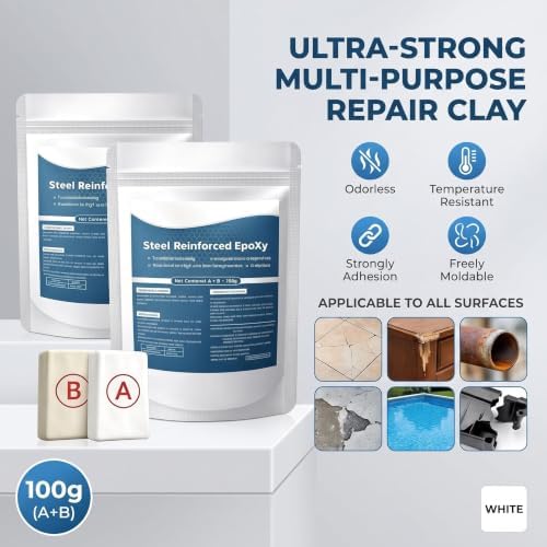 Steel Reinforced Epoxy Putty, Strong Clay Iron Adhesive, Epoxy Putty for Wood, High-Strength Multi-Purpose Repair Putty, Steel Epoxy Putty Filler for Metal, Plastic, Ceramic, PVC Pipe (2Pcs)