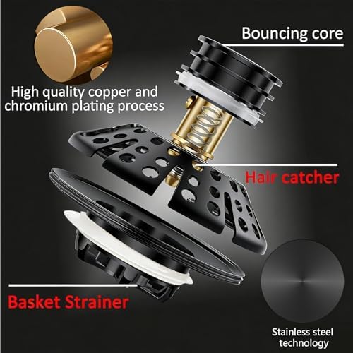 AzWzz Bathtub Drain Stopper,Pop Up Tub Stopper Plug with Hair Catcher Cover