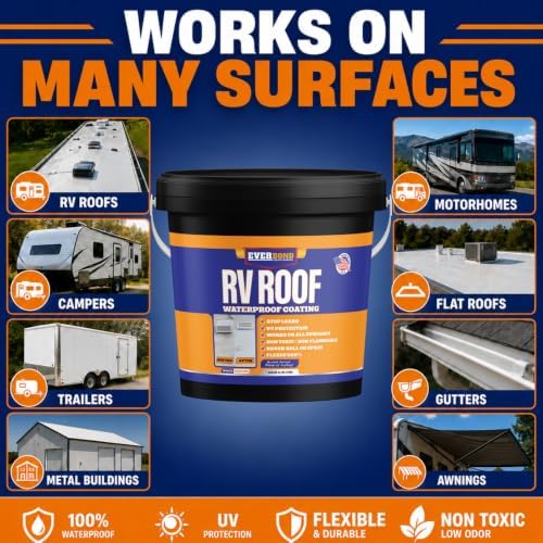 RV Roof Coating - Liquid Rubber RV Roof Sealant for Camper Roofs, Trailers, Motorhomes, and Metal Buildings - Roof Cooling White 1 Gallon - Made In USA