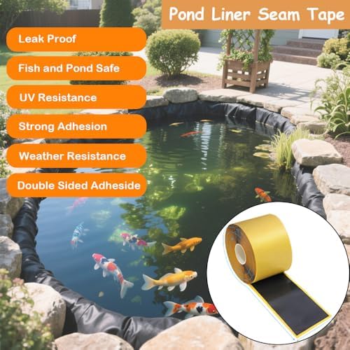 4 Pack Pond Liner Seam Tape Bulk, Butyl Adhesive Tape | for EPDM Liners, Total 3" x 131' Heavy Duty Double Sided ,Waterproof Pond Liner Patch Repair Kit for Fish Ponds