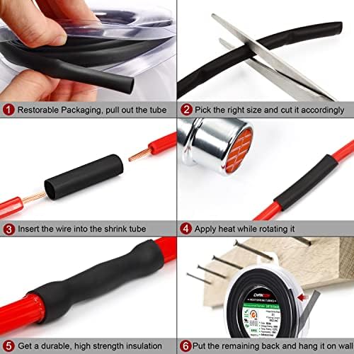 Chanzon 3:1 Ratio 1/4" (6.4mm) Heat Shrink Tubing 8Ft Roll Black