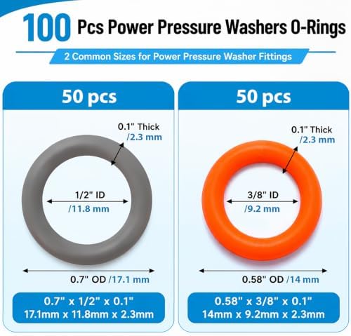 ZDBB 100 Pcs Pressure Washer O Rings for 1/4", 3/8" Quick Connect & M22