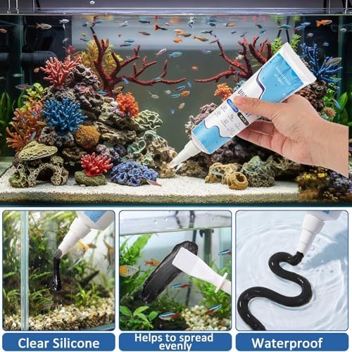 Threlaco 4 Pcs Black Aquarium Silicone Sealant 120ml Underwater Sealant