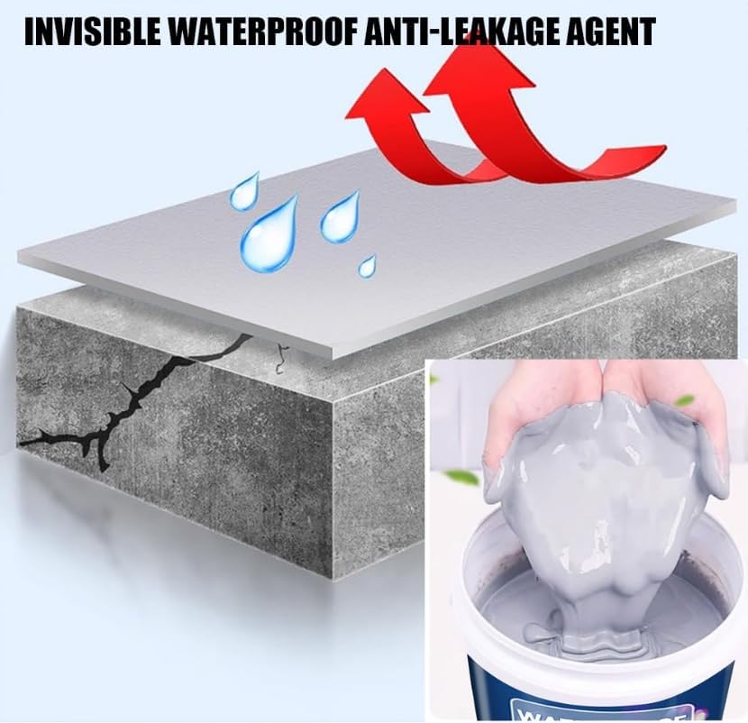 Waterproof Multi-Purpose Polyurethane Coating, Water Based Polyurethanes, Transparent Waterproof Coating Agent,Anti-Leakage Repairing Adhesive for Concrete, Wood, Outdoor, Roof, Walls, Garden (Grey)