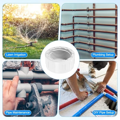 M METERXITY 8-Pack PVC Pipe End Cap Plug Adapter 1 in, Female Thread | White, Water End Cap Connector, Inner Teeth Pipe Plugs, for Outside Lawn, Yard/Watering Irrigation Systems