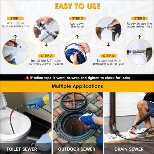 Sewer Jetter Kit for Pressure Washer 150ft, 1/4 Inch NPT, 5800PSI
