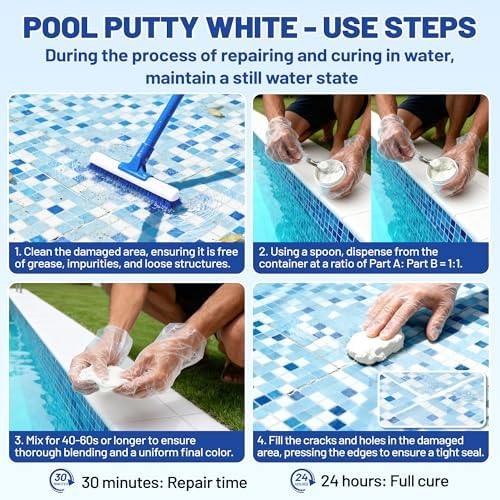 Pool Putty, 17.6oz/500g 2 Part Epoxy Pool Putty Crack Leak Filling & Repair
