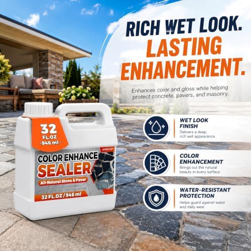 Wet Look Stone Sealer, 1 Gallon, Concrete Sealer & Stone Color Enhancer