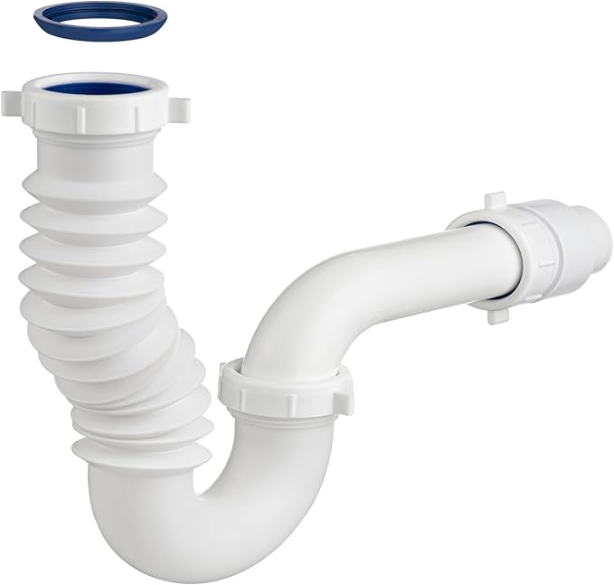 (1 Pack-White) eflyefly 1-1/2 inch P Trap Kitchen Bathroom Sink Drain Kit with Adjustable Bend Pipe