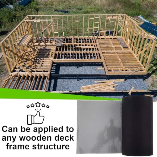 Feifeiya 11" x 26.2' Butyl Deck Joist Tape Flashing and Ledger Protect Rim Tape Waterproof Black Wheel Rim Support Belt for Decking Seal Wood Beams Roof Terraces Crossbeams