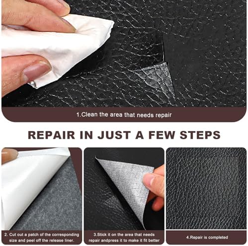 2 PCS PU Leather Patch for Car Seat Repair, 8 × 4 Inch Waterproof Auto Upholstery Cuttable Patches, Self-Adhesive Seat Leather Tape Portable Repair Kit for Vehicles (Gray)