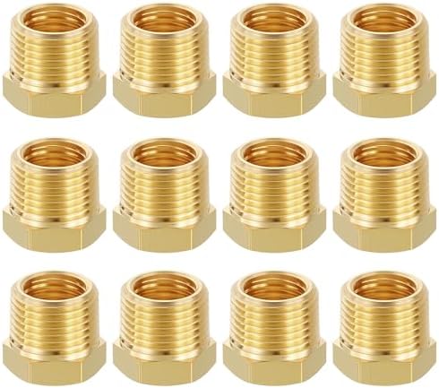 METALLIXITY 12PCS 3/8" MNPT x 1/4" FNPT Thread Brass Hex Bushing Extension | Brass Pipe Fittings, Tube Adapters Convert for Water Line, Tub Spout/Shower Head